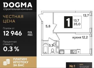 Продаю 1-комнатную квартиру, 35 м2, Краснодар, ЖК Самолёт-3