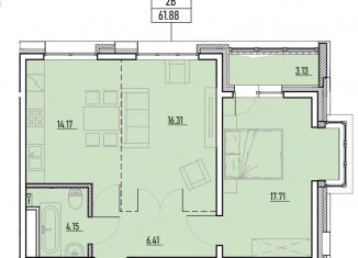 2-ком. квартира на продажу, 61.9 м2, Иркутск, ЖК Zenith