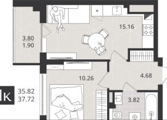 Продажа 1-комнатной квартиры, 36 м2, Калининград, Бердянская улица, 6, Центральный район