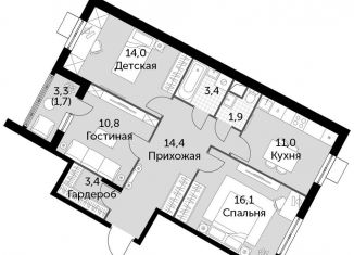 Продам трехкомнатную квартиру, 76.7 м2, посёлок Развилка, ЖК Римский, Римский проезд, 7