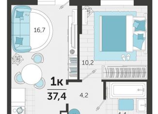 1-комнатная квартира на продажу, 37.4 м2, Краснодар, улица Автолюбителей, 1Гк1, ЖК Стрижи