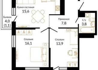 Продается двухкомнатная квартира, 60 м2, Краснодар, Старокубанская улица, 123А, ЖК Айвазовский