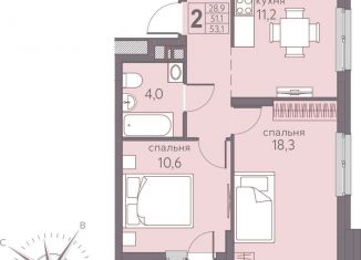 Продается двухкомнатная квартира, 53.1 м2, Пермь, Серебристая улица, 14, Мотовилихинский район
