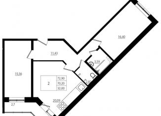 2-комнатная квартира на продажу, 72.9 м2, Мурино, ЖК Тридевяткино Царство