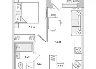 Продам 1-комнатную квартиру, 34.8 м2, поселок Бугры
