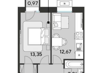 1-комнатная квартира на продажу, 39.7 м2, Реутов