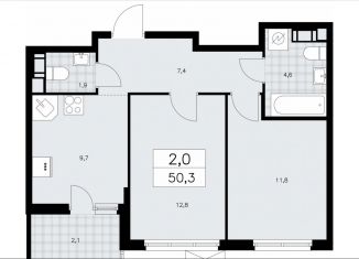 Продам 2-комнатную квартиру, 50.3 м2, Ленинградская область
