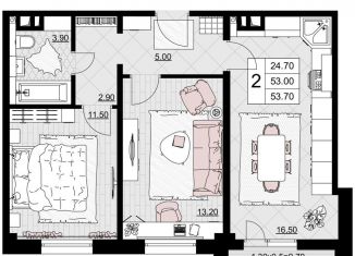 Продается 2-комнатная квартира, 53.7 м2, Анапа