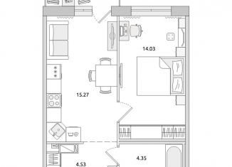 Однокомнатная квартира на продажу, 42.2 м2, Санкт-Петербург, Красногвардейский переулок, 23У, Красногвардейский переулок