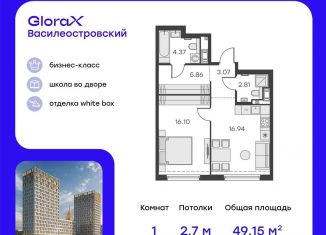 Продается 1-комнатная квартира, 49.2 м2, Санкт-Петербург, метро Новокрестовская