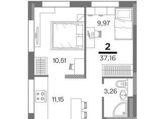 Продаю 2-ком. квартиру, 37.2 м2, Рязань, ЖК Метропарк