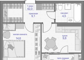 Продается 1-ком. квартира, 42 м2, Красноярский край, улица Кутузова, 1