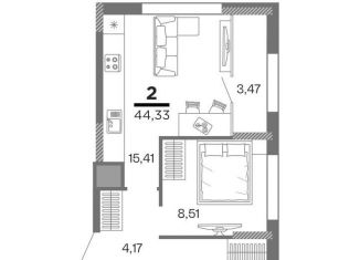 Продаю двухкомнатную квартиру, 44.3 м2, Рязань