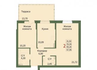 Продаю двухкомнатную квартиру, 59.3 м2, Свердловская область