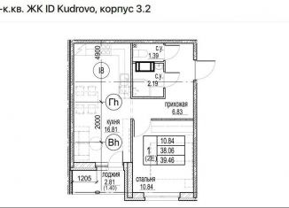 Однокомнатная квартира на продажу, 39.5 м2, Кудрово, проспект Строителей, 5к1, ЖК Айди Кудрово 3