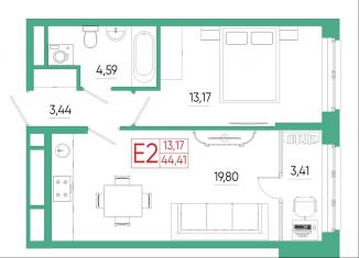 Продажа 1-ком. квартиры, 44.4 м2, Тула, ЖК Смарт квартал на Сурикова