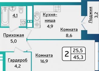 Продам 2-комнатную квартиру, 45.3 м2, Ижевск, ЖК Плюс Один, улица Архитектора П.П. Берша, 24