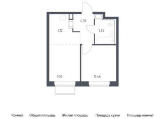 Однокомнатная квартира на продажу, 34.4 м2, посёлок Мирный, жилой комплекс Томилино Парк, к6.1