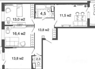 Продается 3-ком. квартира, 75.3 м2, посёлок Новогорелово, ЖК Новое Горелово, улица Современников, 11к2