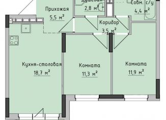 2-комнатная квартира на продажу, 58.2 м2, Ижевск, ЖК Холмогоровский