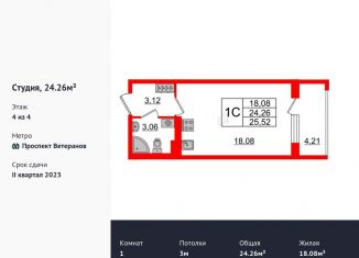 Продам квартиру студию, 24.2 м2, Санкт-Петербург, Новосергиевская улица, 3, муниципальный округ Сосновая Поляна