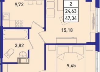 Двухкомнатная квартира на продажу, 48 м2, Мурино, ЖК Ромашки, улица Шоссе в Лаврики, 64к4