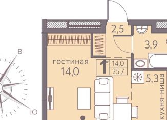 Продается квартира студия, 25.7 м2, Пермь, ЖК Погода