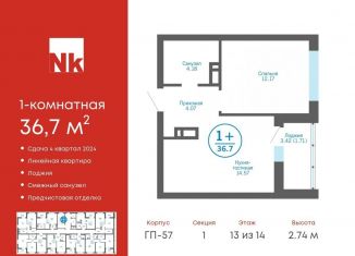 Продаю 1-комнатную квартиру, 36.7 м2, деревня Патрушева, ЖК Никольский