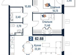 2-ком. квартира на продажу, 62.7 м2, Ленинградская область