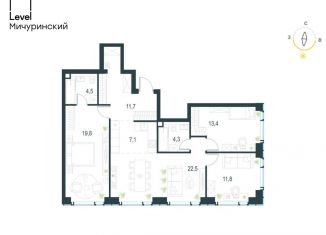 Продается 4-комнатная квартира, 95.1 м2, Москва, ЗАО, жилой комплекс Левел Мичуринский, к3