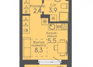 Продаю квартиру студию, 22.2 м2, Екатеринбург, Октябрьский район, жилой комплекс Новокольцовский, 6