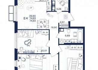 Продается 3-комнатная квартира, 74.8 м2, Тульская область