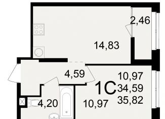 1-комнатная квартира на продажу, 35.8 м2, Рязань