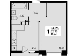 Продается 1-комнатная квартира, 34.6 м2, Краснодар, микрорайон Достояние