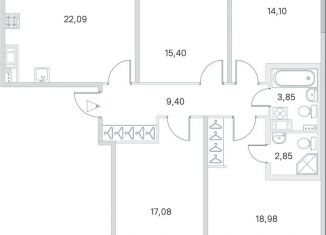 4-комнатная квартира на продажу, 108.3 м2, посёлок Стрельна, ЖК Любоград