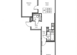 Продам 2-ком. квартиру, 53.8 м2, Санкт-Петербург, Ивинская улица, 1к2