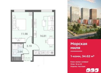 Продается 1-комнатная квартира, 34.6 м2, Санкт-Петербург, метро Проспект Ветеранов