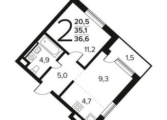 2-комнатная квартира на продажу, 36.6 м2, поселение Десёновское