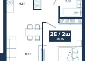 Продам 1-комнатную квартиру, 45.2 м2, Екатеринбург, ЖК Ривер Парк