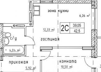 Продажа двухкомнатной квартиры, 42.5 м2, Новосибирск, Ленинский район