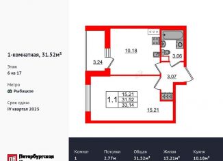 1-ком. квартира на продажу, 31.5 м2, Ленинградская область
