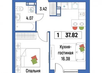 Продаю однокомнатную квартиру, 37.8 м2, Мурино, ЖК Урбанист