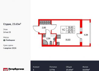 Квартира на продажу студия, 23.6 м2, деревня Новосаратовка