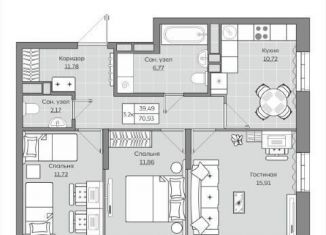 Продам 3-комнатную квартиру, 70.9 м2, Казань, ЖК Станция Спортивная, жилой комплекс Станция Спортивная, 2.2