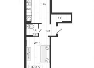 Продается однокомнатная квартира, 42.4 м2, деревня Малое Верево, улица Кутышева, 9Ак2