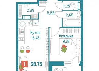 Продажа 1-комнатной квартиры, 37.1 м2, Мурино, ЖК Графика