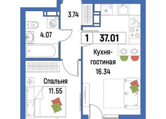 Продам однокомнатную квартиру, 37 м2, Мурино, ЖК Урбанист