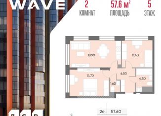 2-ком. квартира на продажу, 57.6 м2, Москва, станция Москворечье