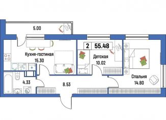 Продаю 2-комнатную квартиру, 55.5 м2, Ленинградская область