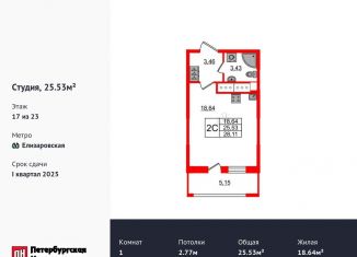 Продаю квартиру студию, 25.5 м2, Санкт-Петербург, Невский район, Октябрьская набережная, 36к4